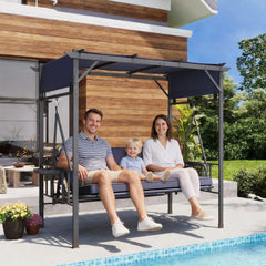 AECOJOY 2-in-1 Convertible Porch Swing Bed 3 Seat, Outdoor Patio Metal Pergola Swing