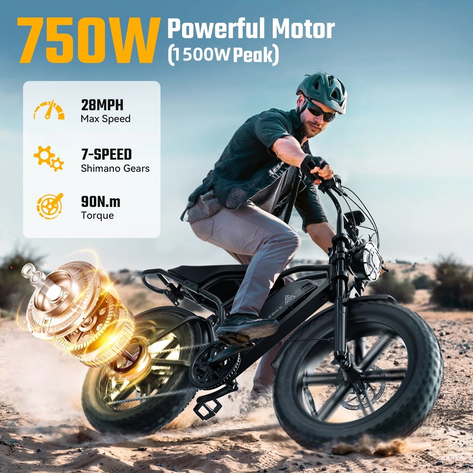 TST Electric Bike for Adults, 750W Peak 1500W Motor, 20"x4" Fat Tire, E Mountain Bike, 48V/15AH UL2849