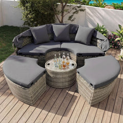 Tangkula Patio Round Daybed with Retractable Canopy(Grey)