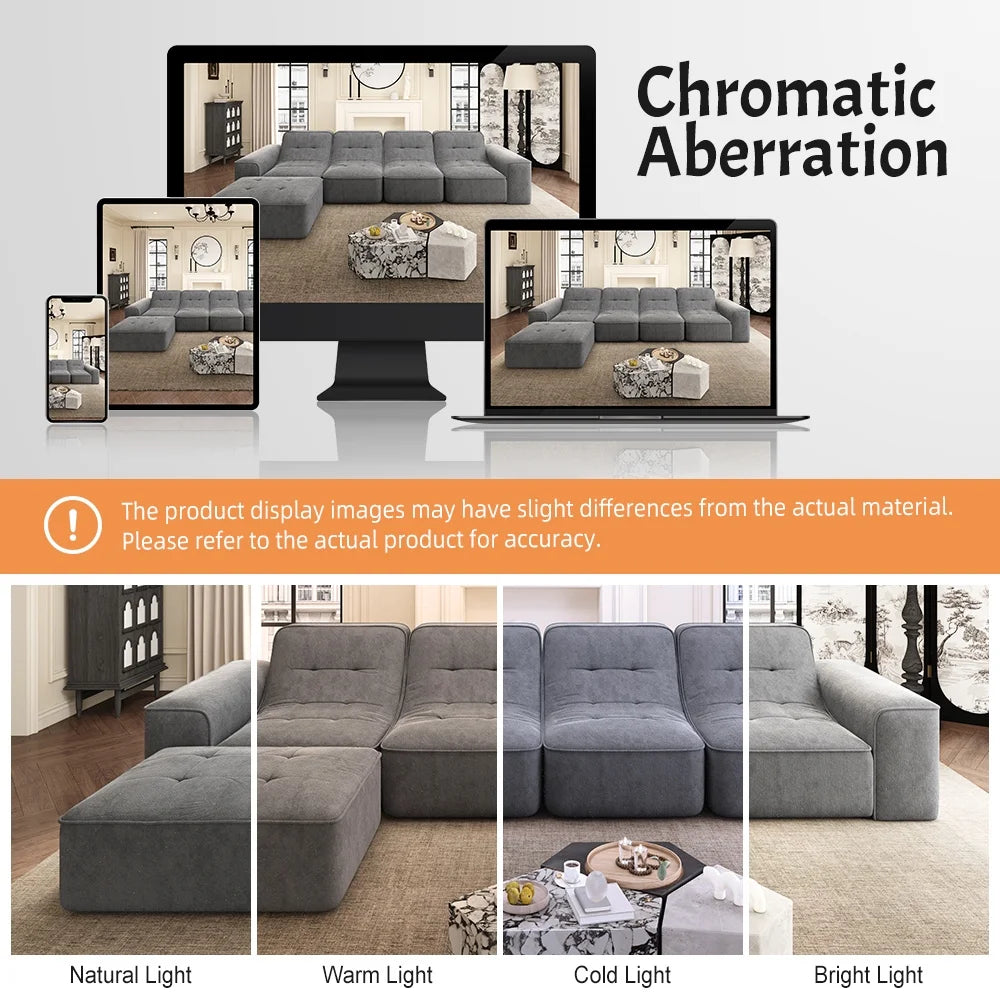 144" Oversized Modular Sectional Sofa, Deep Seat Chenille Cloud Couch with Chaise, L - Shaped Sparkling 5 Seat Sofa Couch for Living Room, Black