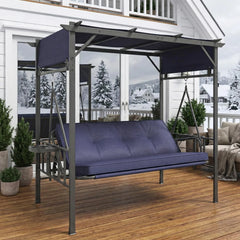 AECOJOY 2-in-1 Convertible Porch Swing Bed 3 Seat, Outdoor Patio Metal Pergola Swing