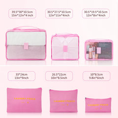 9 Piece Luggage Sets, Hard 20 24 28 in Luggage with 6 Pieces Organize Bags Travel Suitcases Sets with Wheels, Rosé