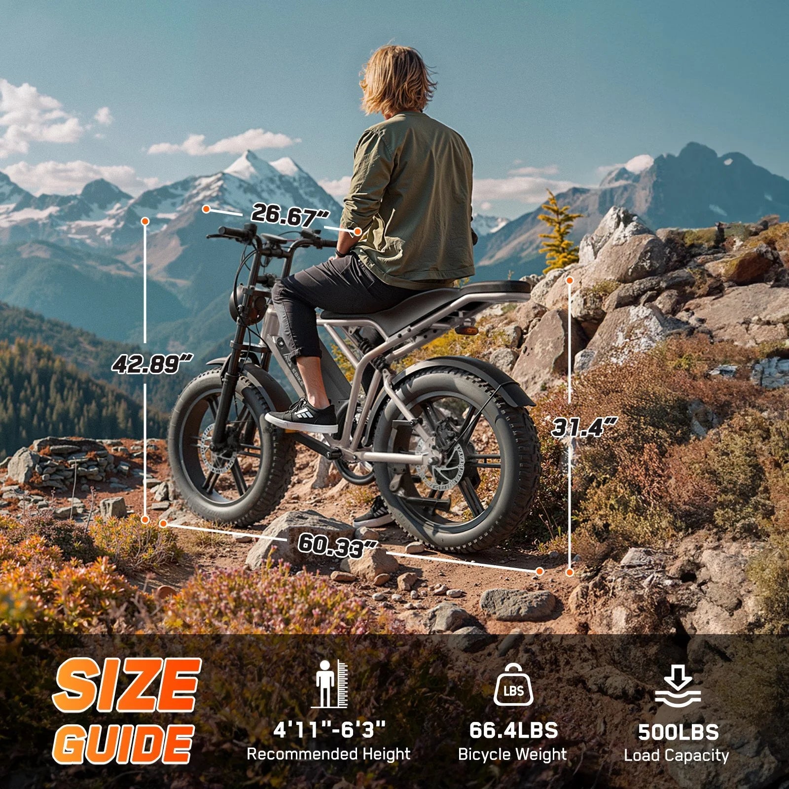 TST Electric Bike for Adults, 750W Peak 1500W Motor, 20"x4" Fat Tire, E Mountain Bike, 48V/15AH UL2849