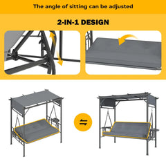 AECOJOY 2-in-1 Convertible Porch Swing Bed 3 Seat, Outdoor Patio Metal Pergola Swing
