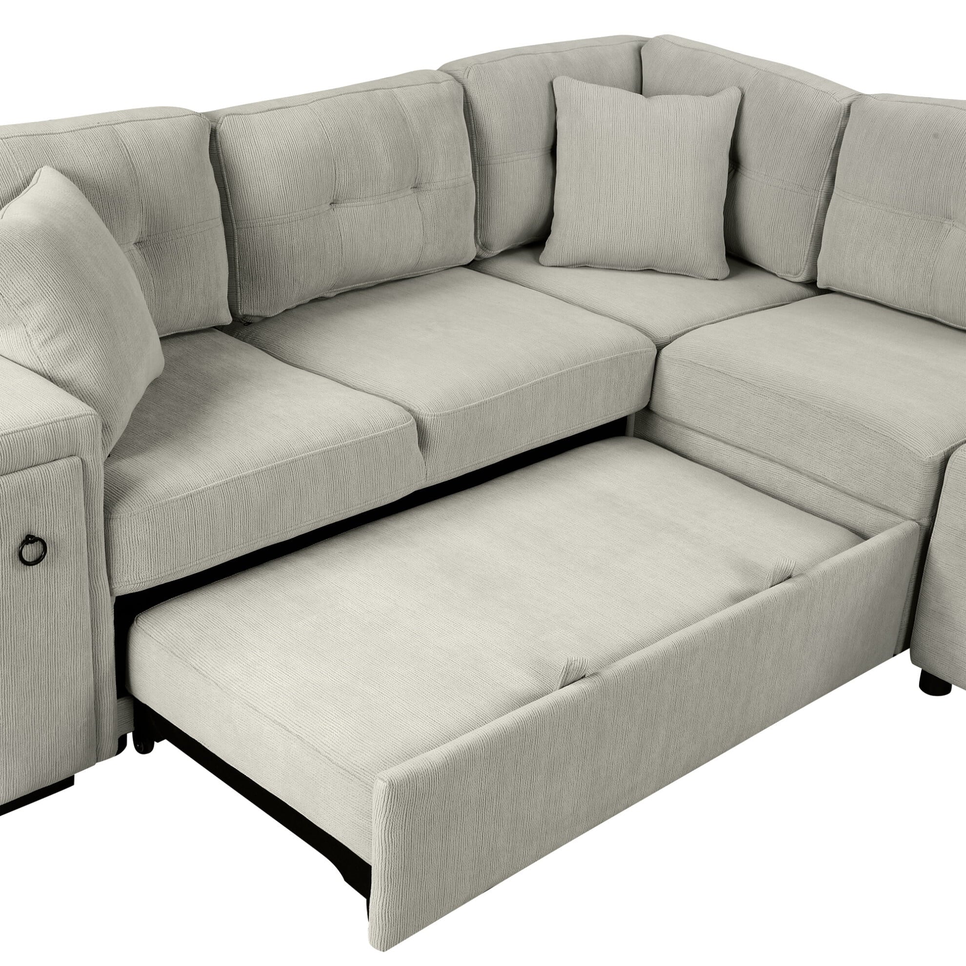 87" Modular Sectional Sleeper Sofa with Pull Out Bed, Convertible L - Shaped Couch with Ottoman, USB Ports and Two Cup Holders for Living Room, Apartment, Bedroom, Gray