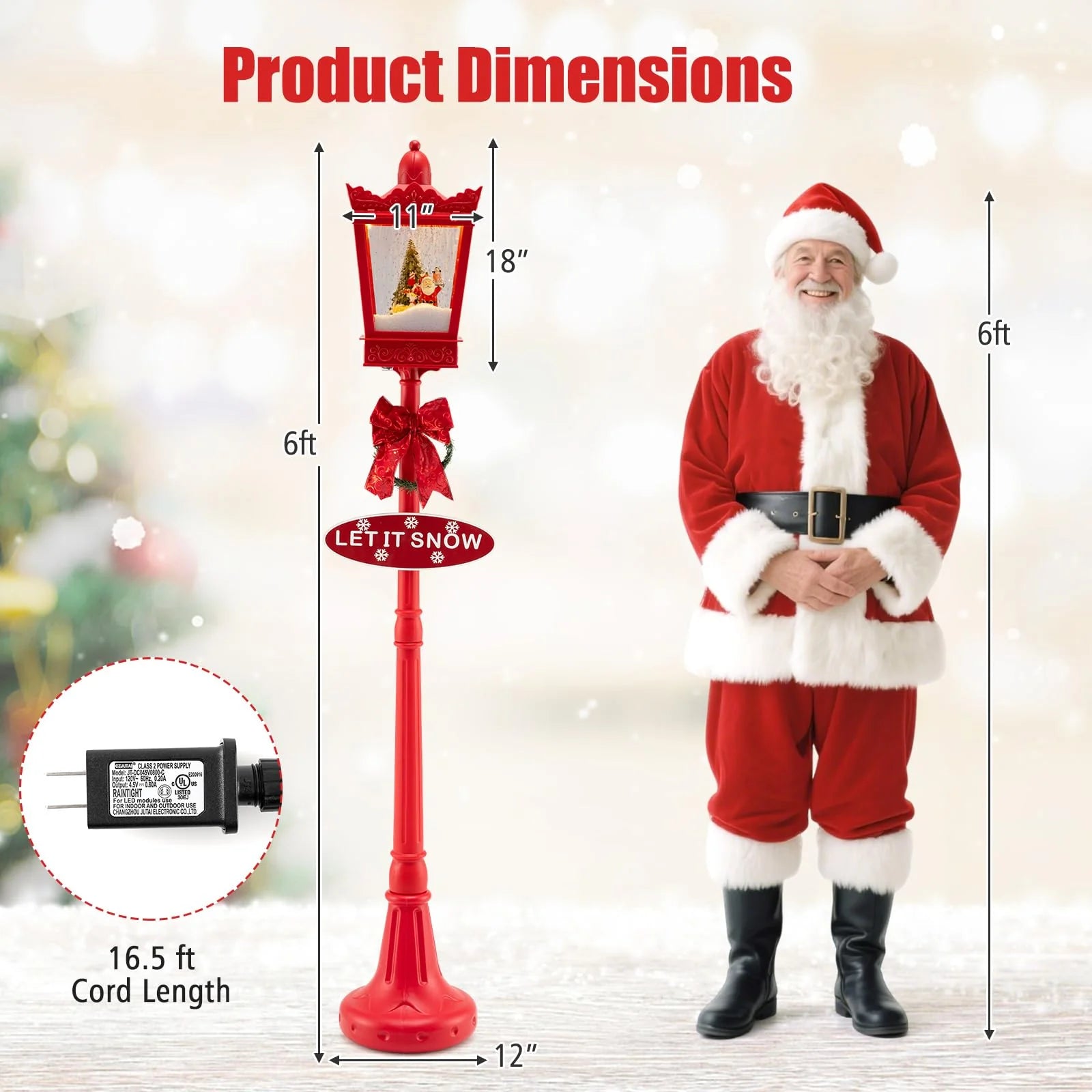 Tangkula 8 ft Musical Christmas Street Light Indoor/Outdoor Lamp Post with Warm White LEDs