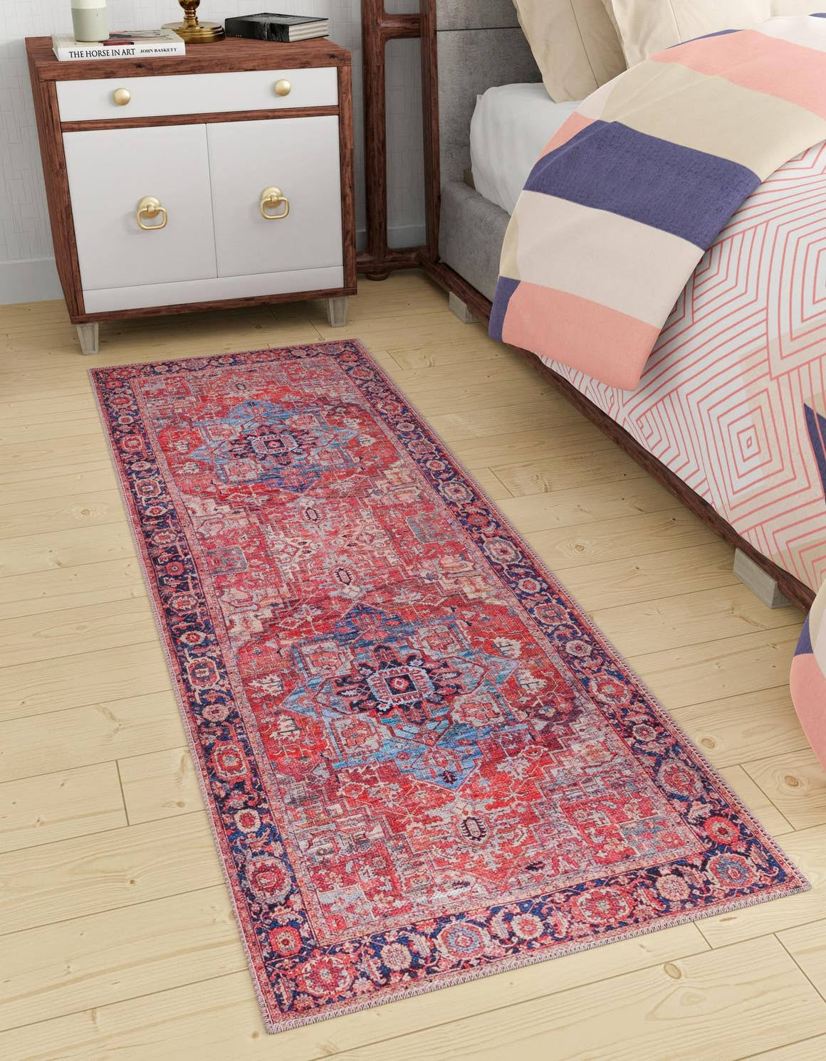 Unique Loom Maahru Wasahable 4 ft Runner Rust Red Red Area Rug